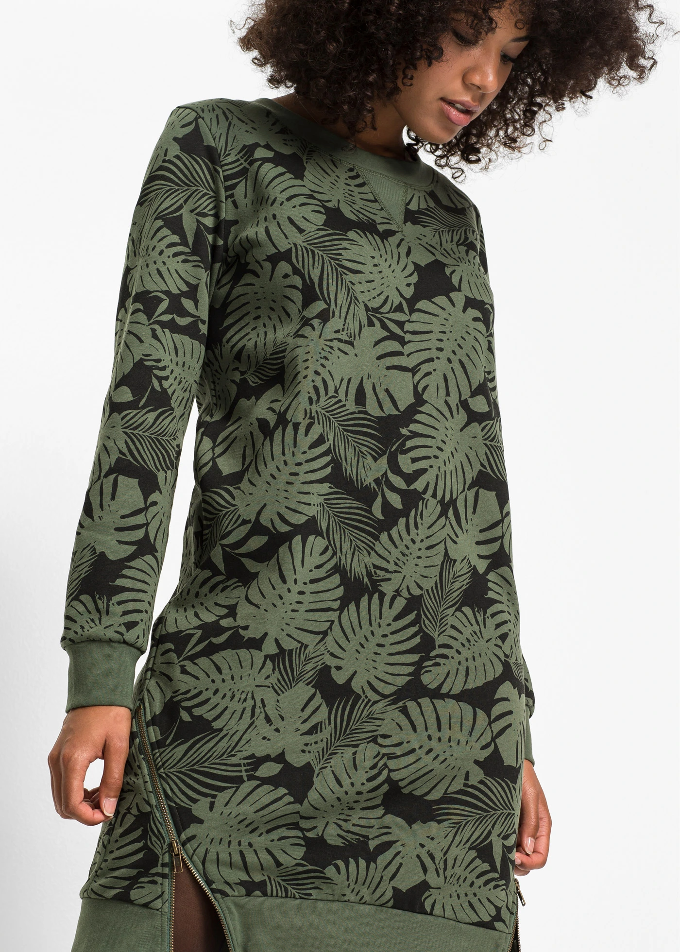 Mikinové šaty s potiskem • tmavě olivovo-černá s potiskem • bonprix obchod