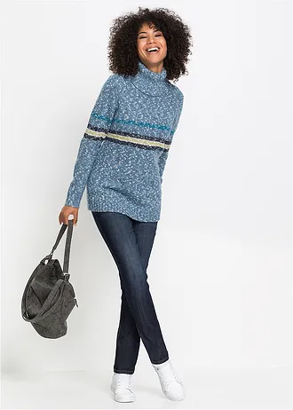 Jean Mom extensible et confortable, taille mi-haute, Couleur: bleu foncé used