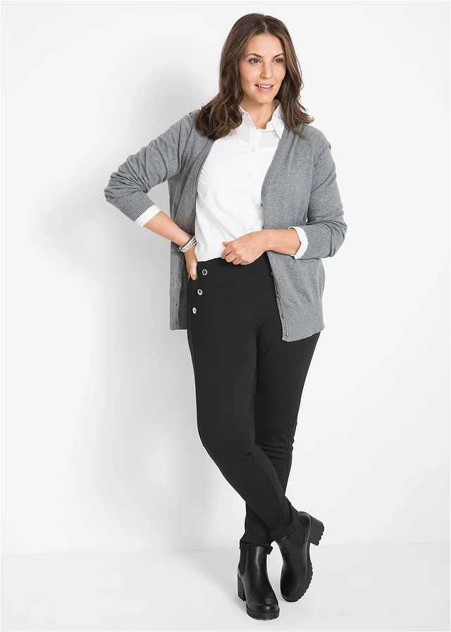 Legging confortable en Punto di Roma, Couleur: noir