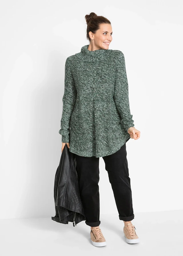 Lange poncho trui, lange mouw, Kleur: diepgroen gemêleerd