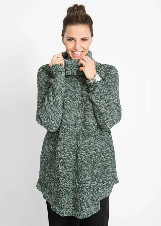 Lange poncho trui, lange mouw, Kleur: diepgroen gemêleerd