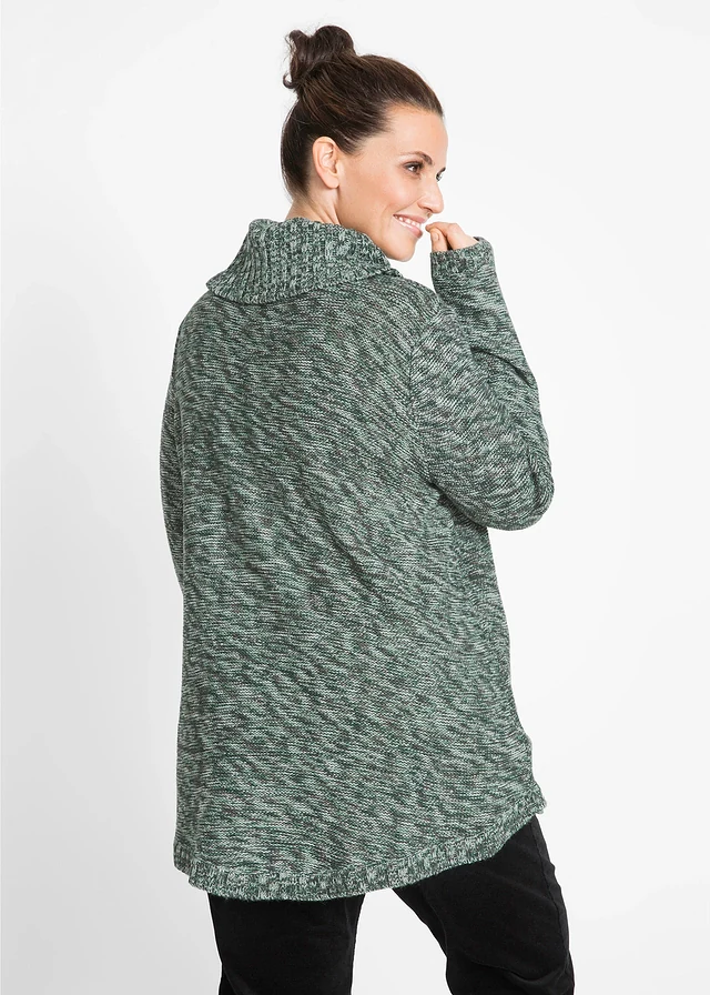 Lange poncho trui, lange mouw, Kleur: diepgroen gemêleerd