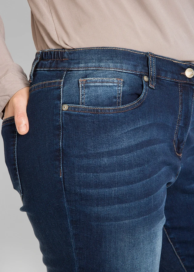Stretch boyfriend jeans, mid waist, Kleur: donkerblauw denim