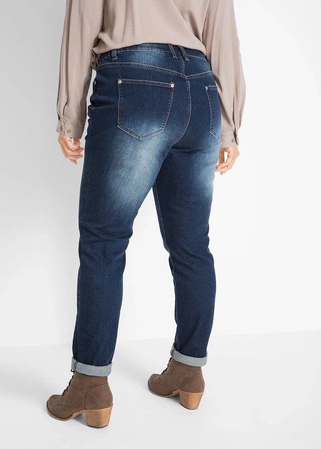 Stretch boyfriend jeans, mid waist, Kleur: donkerblauw denim