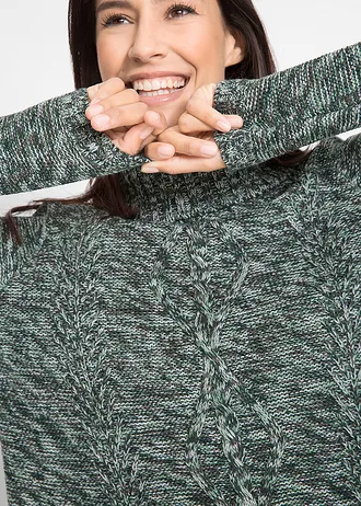 Pončo-svetr s dlouhým rukávem • tmavě zelený melír • bonprix obchod