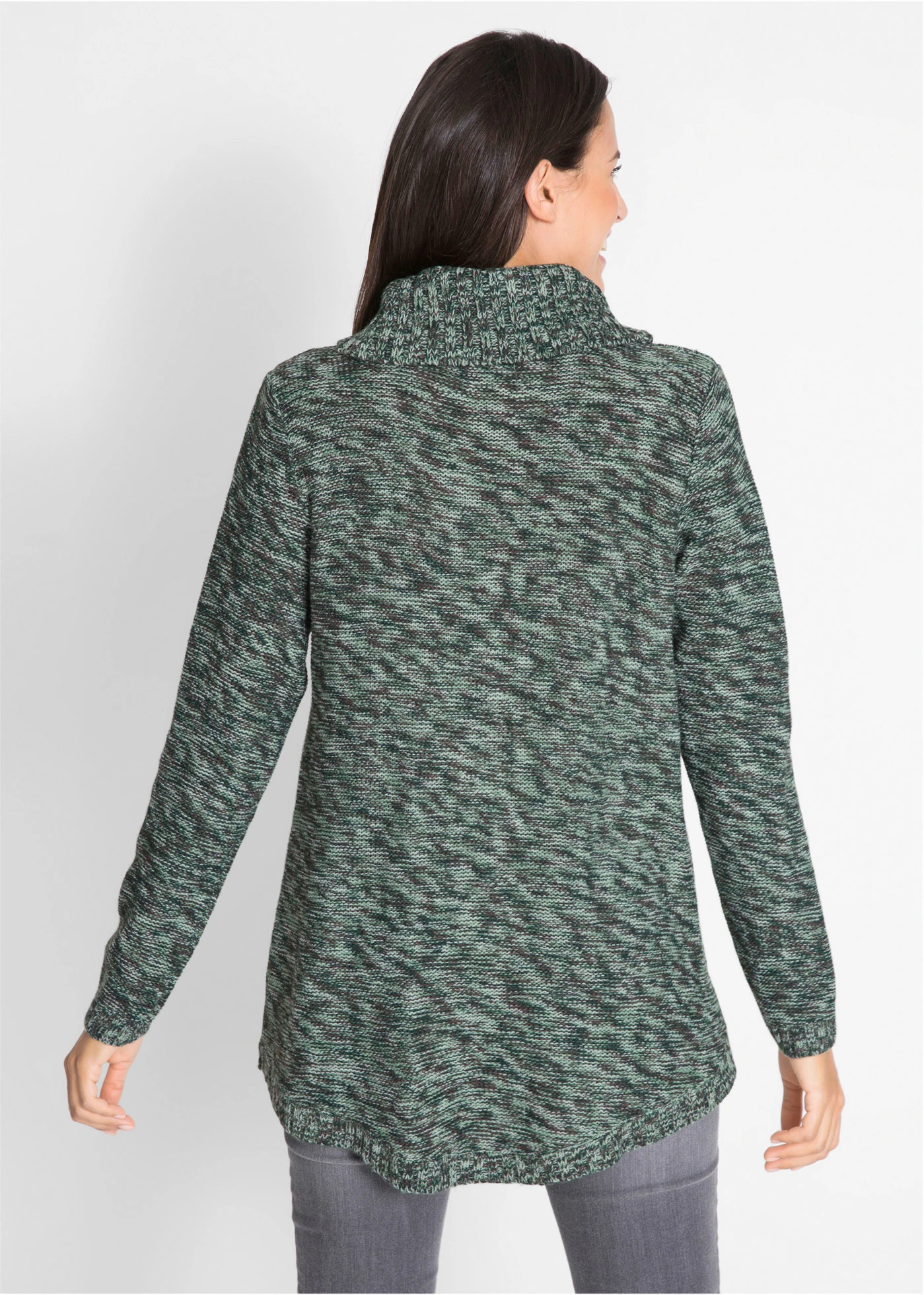 Pončo-svetr s dlouhým rukávem • tmavě zelený melír • bonprix obchod