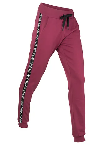 Sweatpants met tapes en statement print, Kleur: rododendronrood
