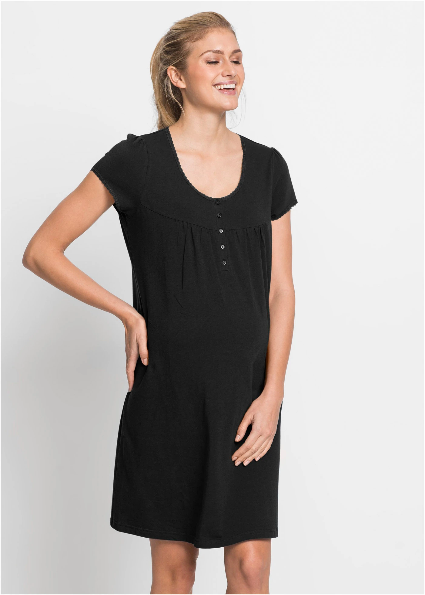 Chemise de nuit d’allaitement coton • noir • Boutique bonprix