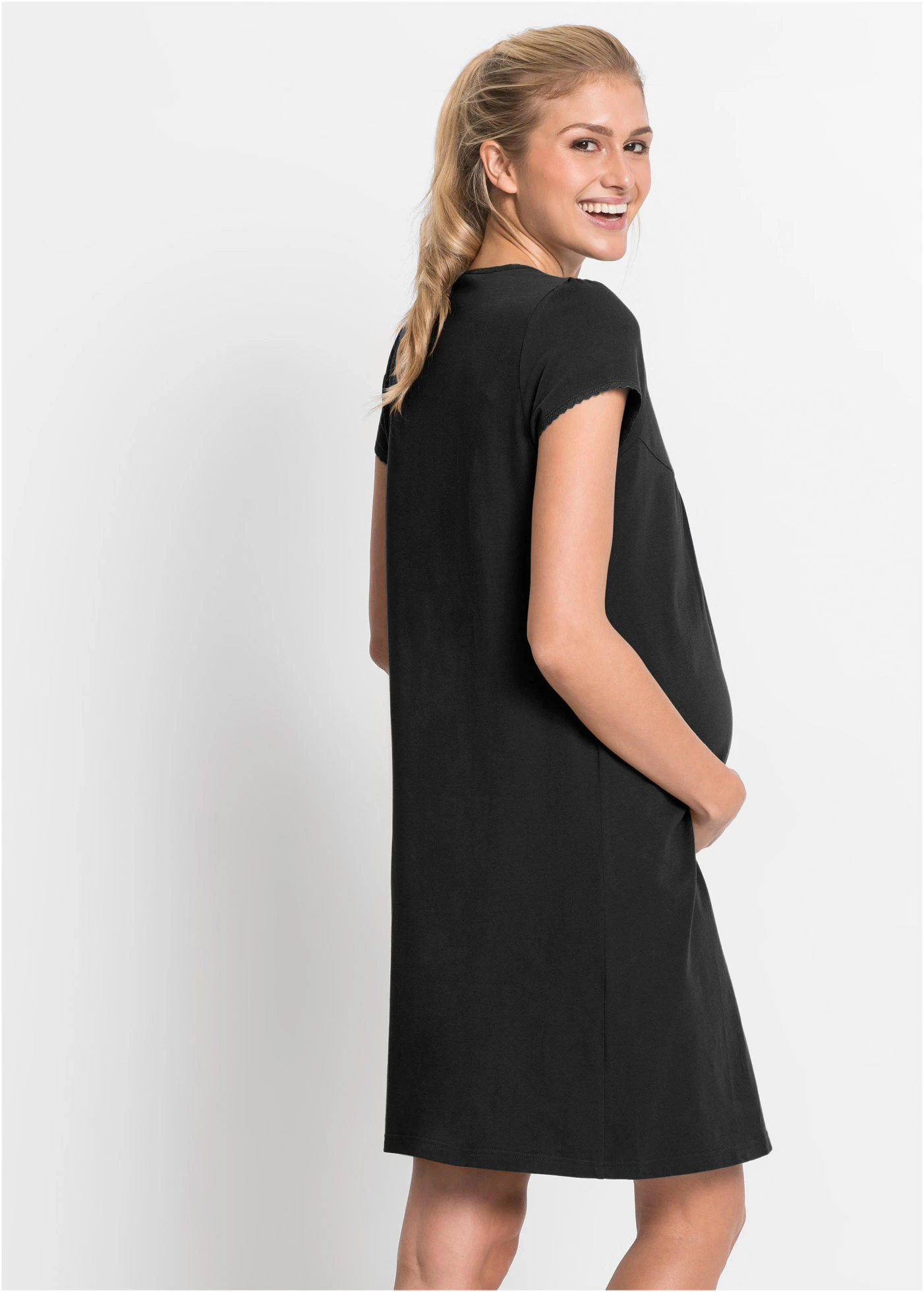 Chemise de nuit d’allaitement coton • noir • Boutique bonprix