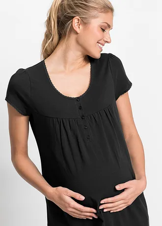 Chemise de nuit d’allaitement coton • noir • Boutique bonprix