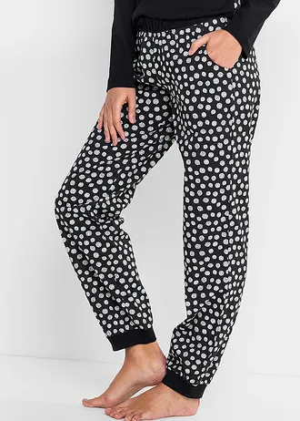 Pijama din bumbac organic 100% • negru/alb cu model • magazin bonprix