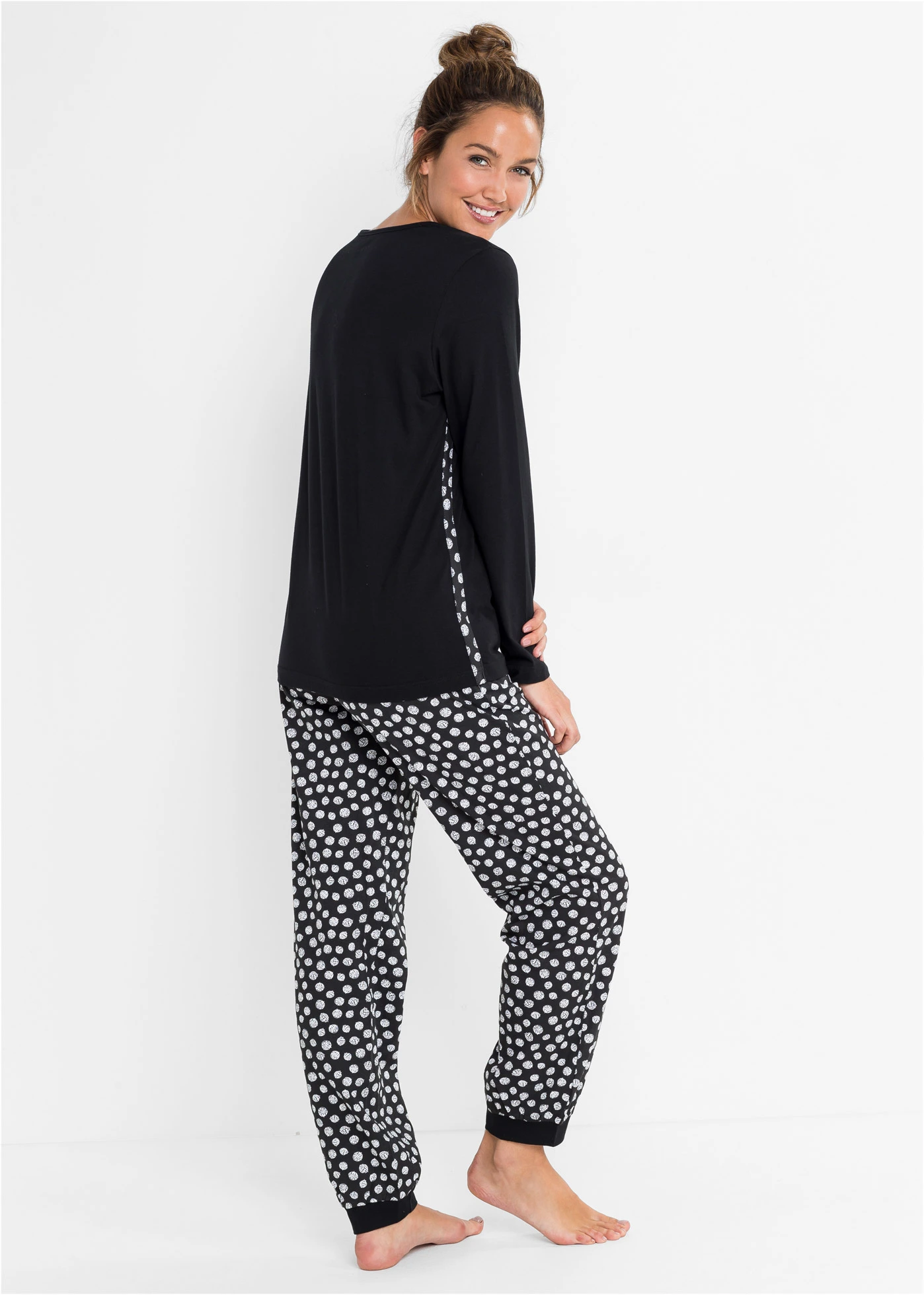 Pijama din bumbac organic 100% • negru/alb cu model • magazin bonprix