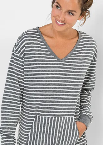 Cămașă de noapte cu bumbac organic • gri melanj/ecru cu dungi • magazin bonprix
