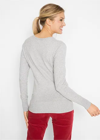 Fijngebreide trui met V-hals • lichtgrijs gemêleerd • bonprix online shop