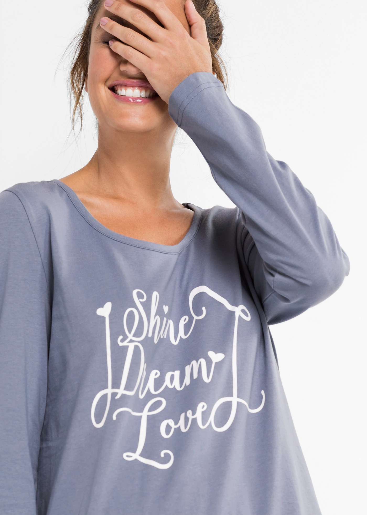 Pijama din bumbac organic 100% • albastru mat cu imprimeu • magazin bonprix