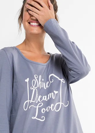 Pijama din bumbac organic 100%, culoare: albastru mat cu imprimeu