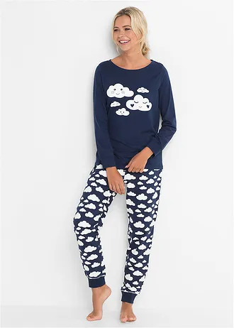 Pijama din bumbac organic 100%, culoare: bleumarin cu imprimeu