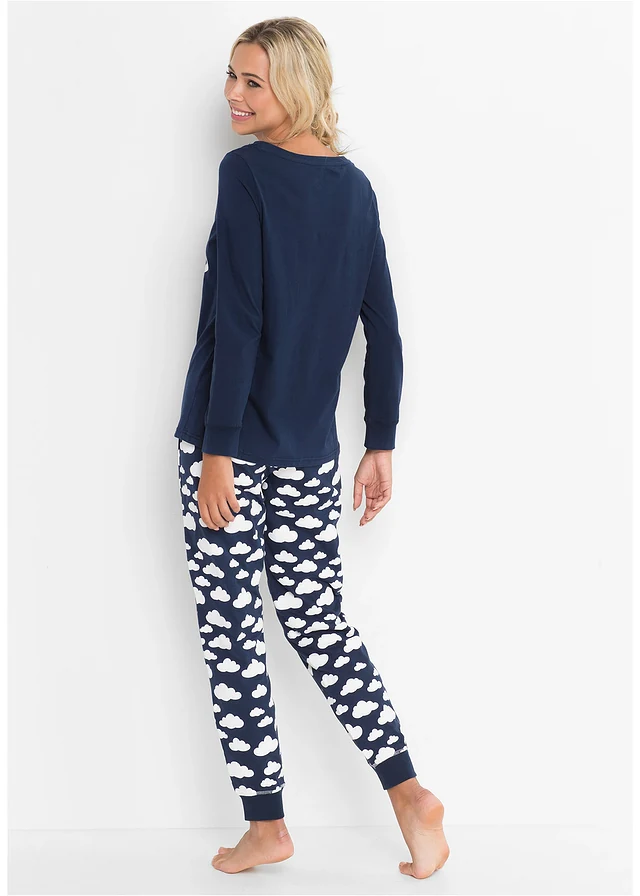 Pyjama van zuiver biologisch katoen • donkerblauw gedessineerd • bonprix online shop
