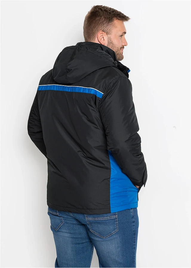 Waterdichte outdoor jas met afneembare capuchon, Kleur: zwart - azuurblauw