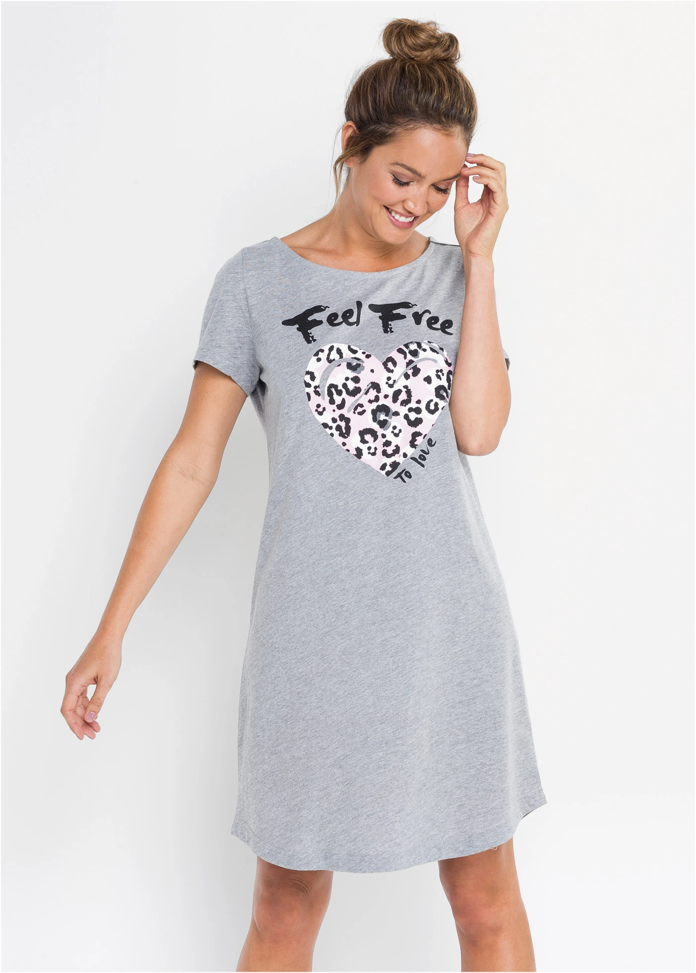 Krátká noční košile • šedý melír-pudrově růžová s potiskem • bonprix obchod