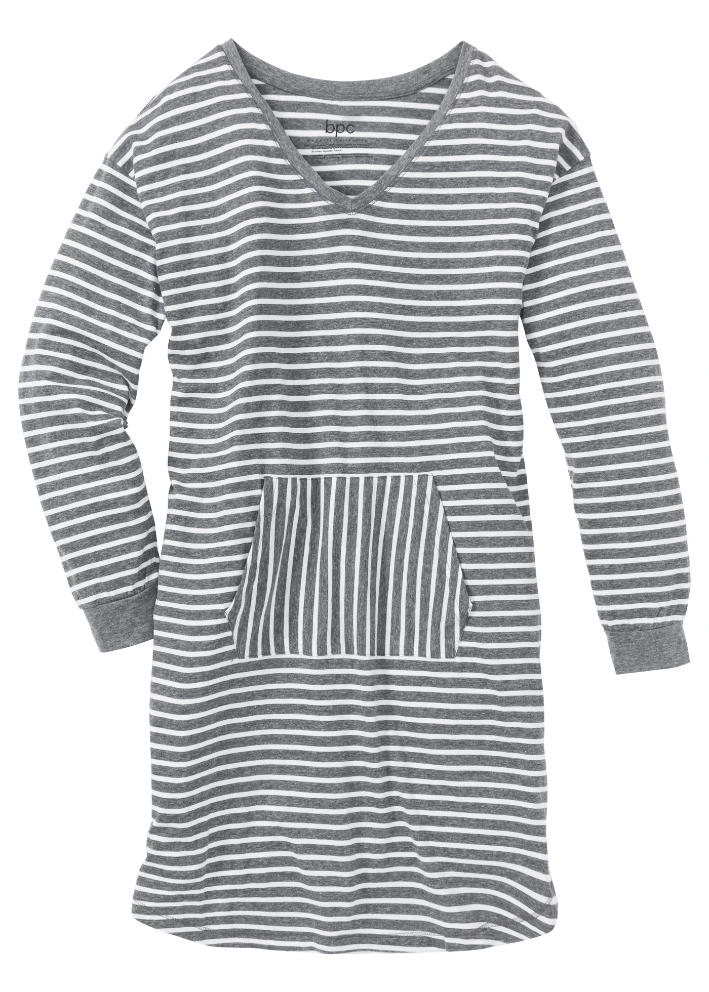 Cămașă de noapte cu bumbac organic • gri melanj/ecru cu dungi • magazin bonprix