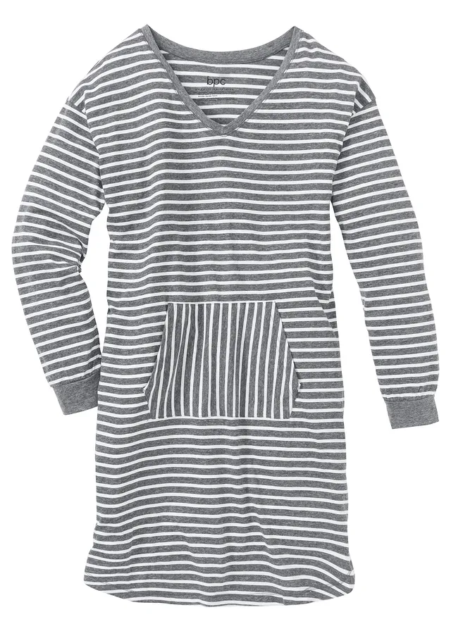 Cămașă de noapte cu bumbac organic • gri melanj/ecru cu dungi • magazin bonprix