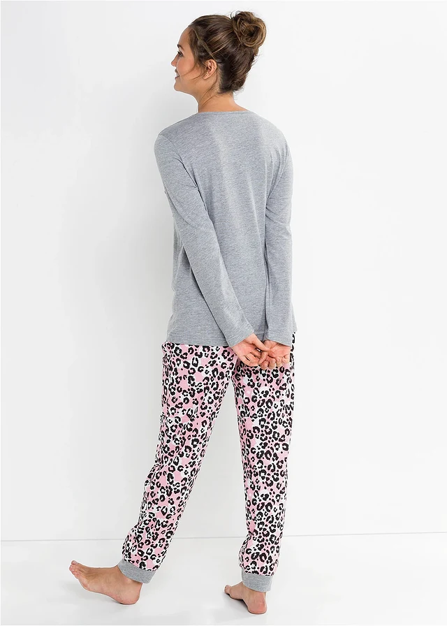 Pyjama (2-dlg. set), Kleur: grijs gemêleerd-roze poudre gedessineerd
