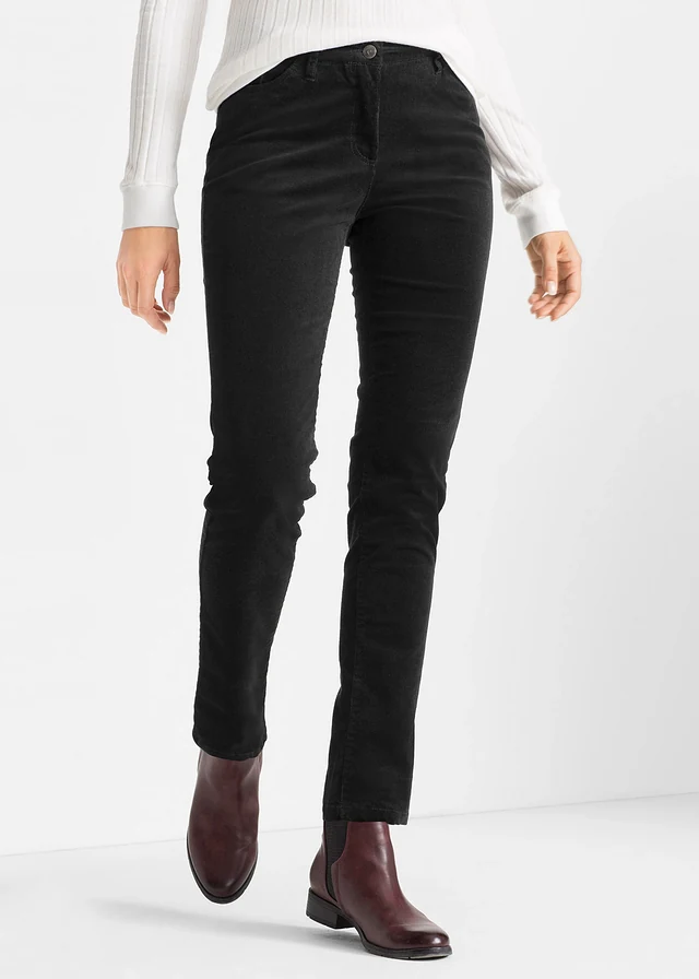Pantalon slim en velours côtelé extensible, Couleur: noir