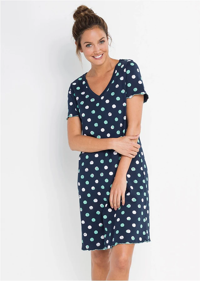 Chemise de nuit en coton • bleu foncé pois • product-page.page-title-suffix