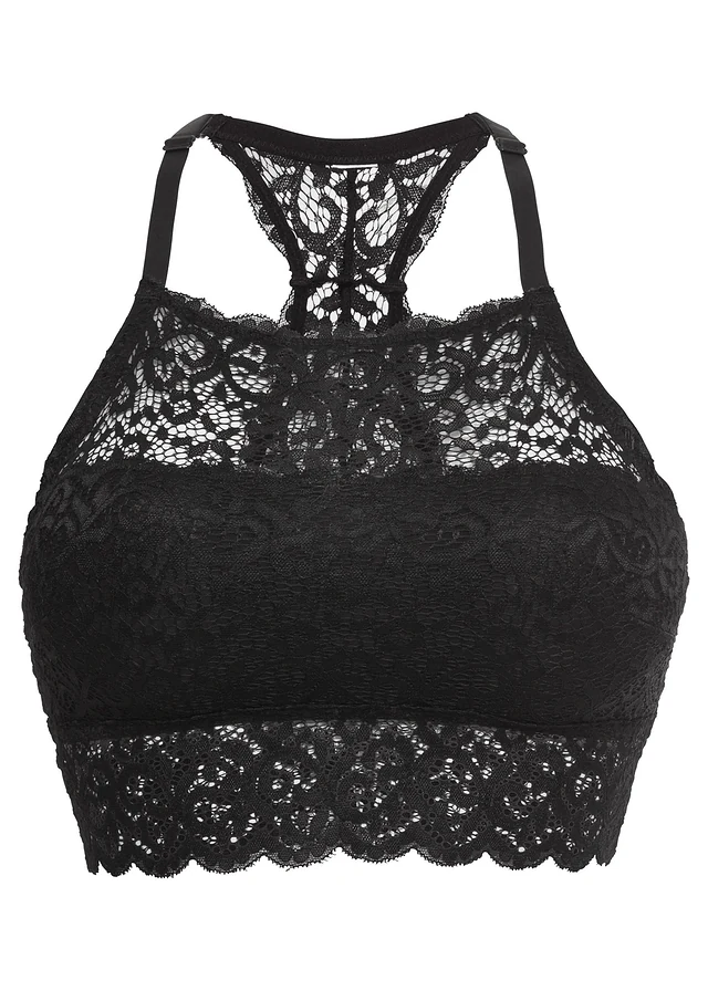 Brassière en dentelle extensible, Couleur: noir