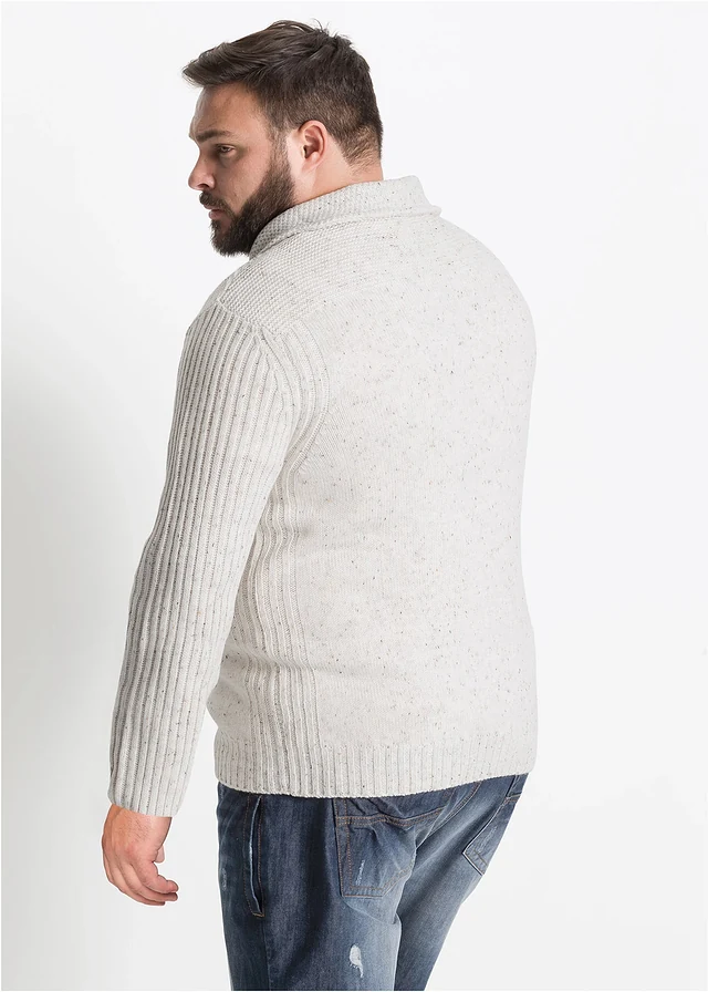 Pull en grosse maille à col châle, Couleur: beige