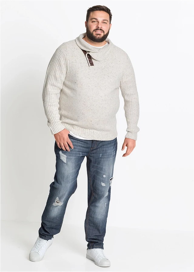 Pull en grosse maille à col châle, Couleur: beige