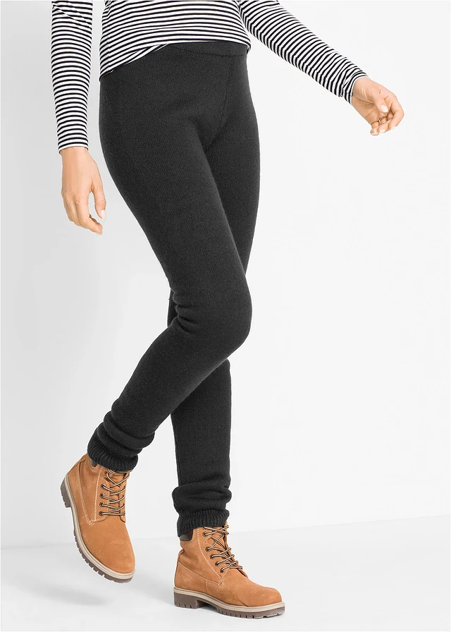Legging thermique avec finitions côtelées, Couleur: noir