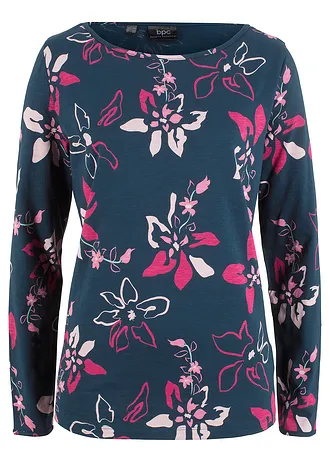T-shirt manches longues à imprimé floral • bleu foncé à fleurs plus size • Boutique bonprix