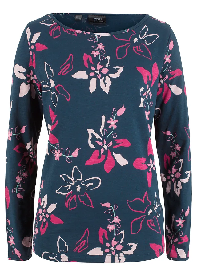Longsleeve met bloemenprint • donkerblauw gebloemd • bonprix online shop