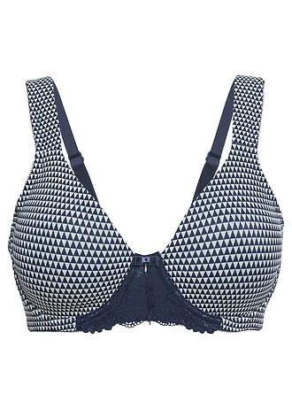 Sutien minimizer cu bretele căptușite, culoare: bleumarin/șampanie cu imprimeu