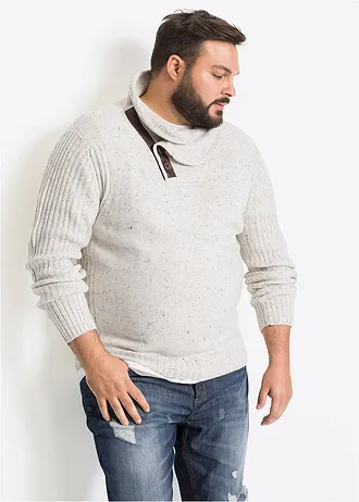 Sweter z szalowym kołnierzem, kolor: beżowy