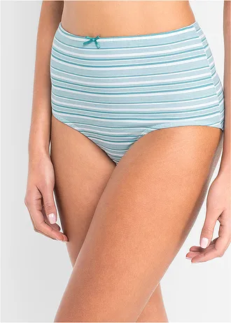 Lot de 6 slips taille haute • turquoise cobalt mat + blanc rayé • Boutique bonprix