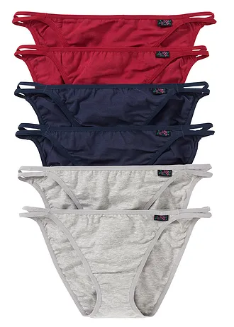 Tangaslip (set van 6) • lichtgrijs gemêleerd+donkerblauw+avondrood • bonprix online shop