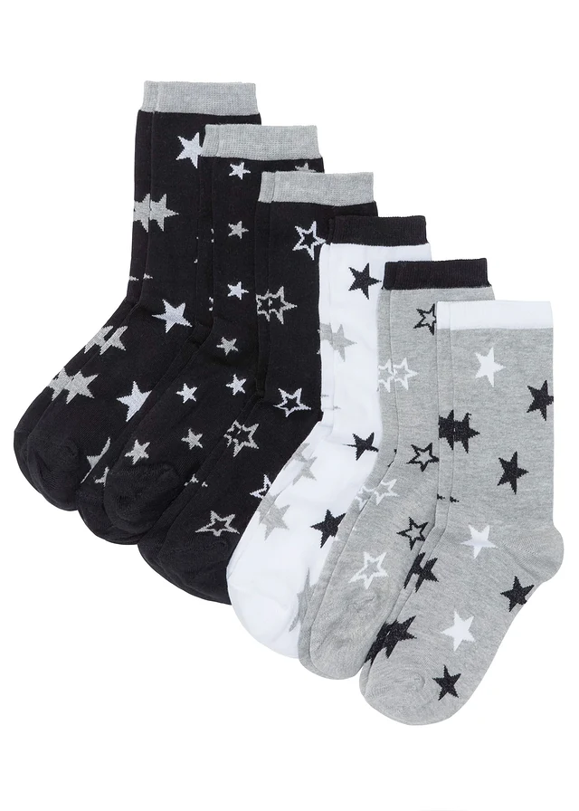 Lot de 6 paires de chaussettes, Couleur: noir + blanc + gris clair chiné