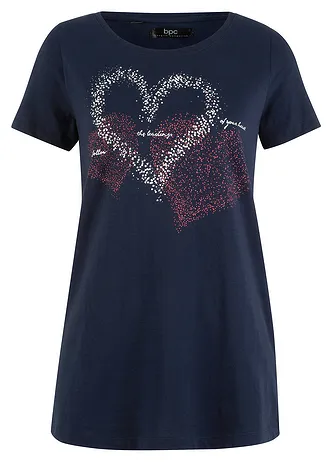 Katoenen shirt met hart van biologisch katoen, Kleur: donkerblauw