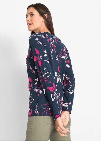 Longsleeve met bloemenprint, Kleur: donkerblauw gebloemd