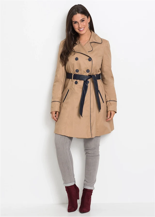 Trench-coat coupe trapèze, Couleur: camel mat divers