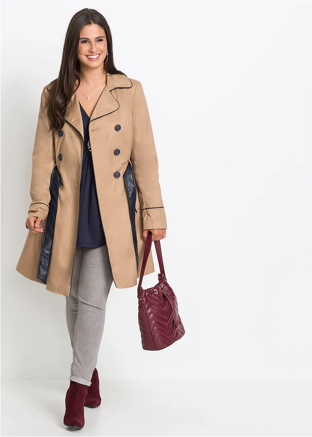 Trench-coat coupe trapèze, Couleur: camel mat divers