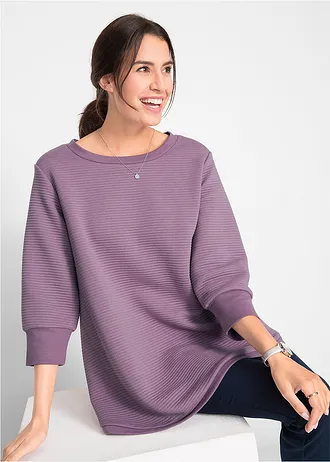 Lange sweater in A-lijn, 3/4 mouw, Kleur: mat lavendel