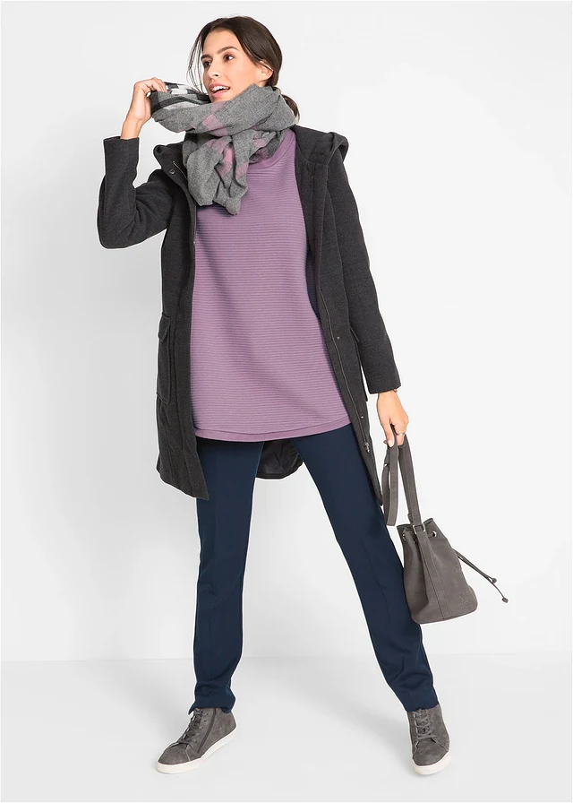Lange sweater in A-lijn, 3/4 mouw, Kleur: mat lavendel