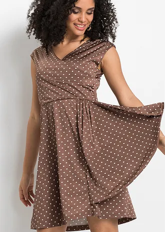 Bodkované džersejové šaty • matná hnedá/biela vlna bodkovaná • obchod bonprix