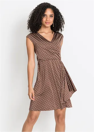 Bodkované džersejové šaty • matná hnedá/biela vlna bodkovaná • obchod bonprix