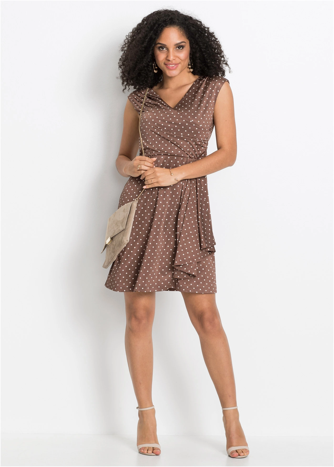 Bodkované džersejové šaty • matná hnedá/biela vlna bodkovaná • obchod bonprix