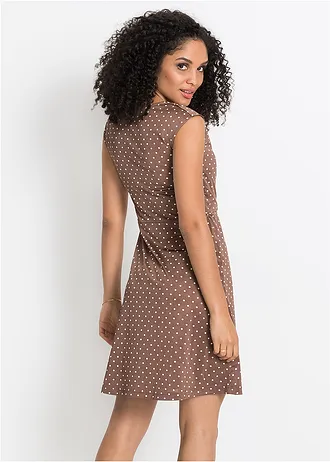 Bodkované džersejové šaty • matná hnedá/biela vlna bodkovaná • obchod bonprix
